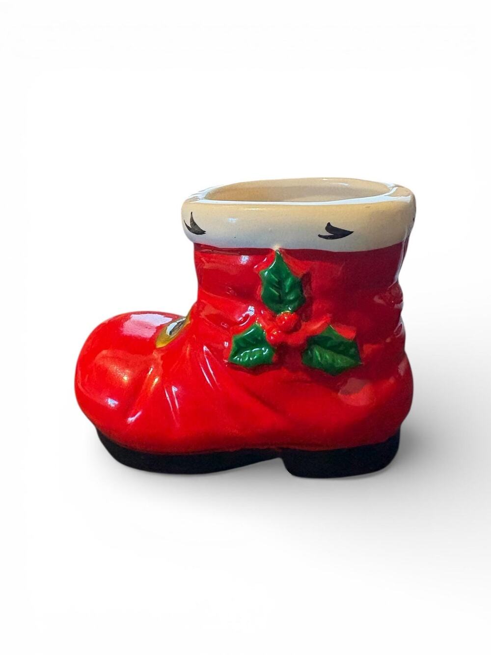 Vintage Lefton Santa Boot Toothpick Holder: Ceramic Christmas Jewelry Holder